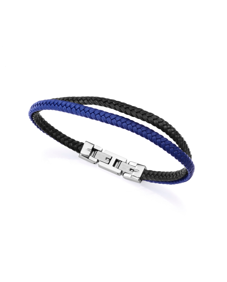 Pulseira Dupla Magnum de Aço com Pele Entrançada Multicolor-1