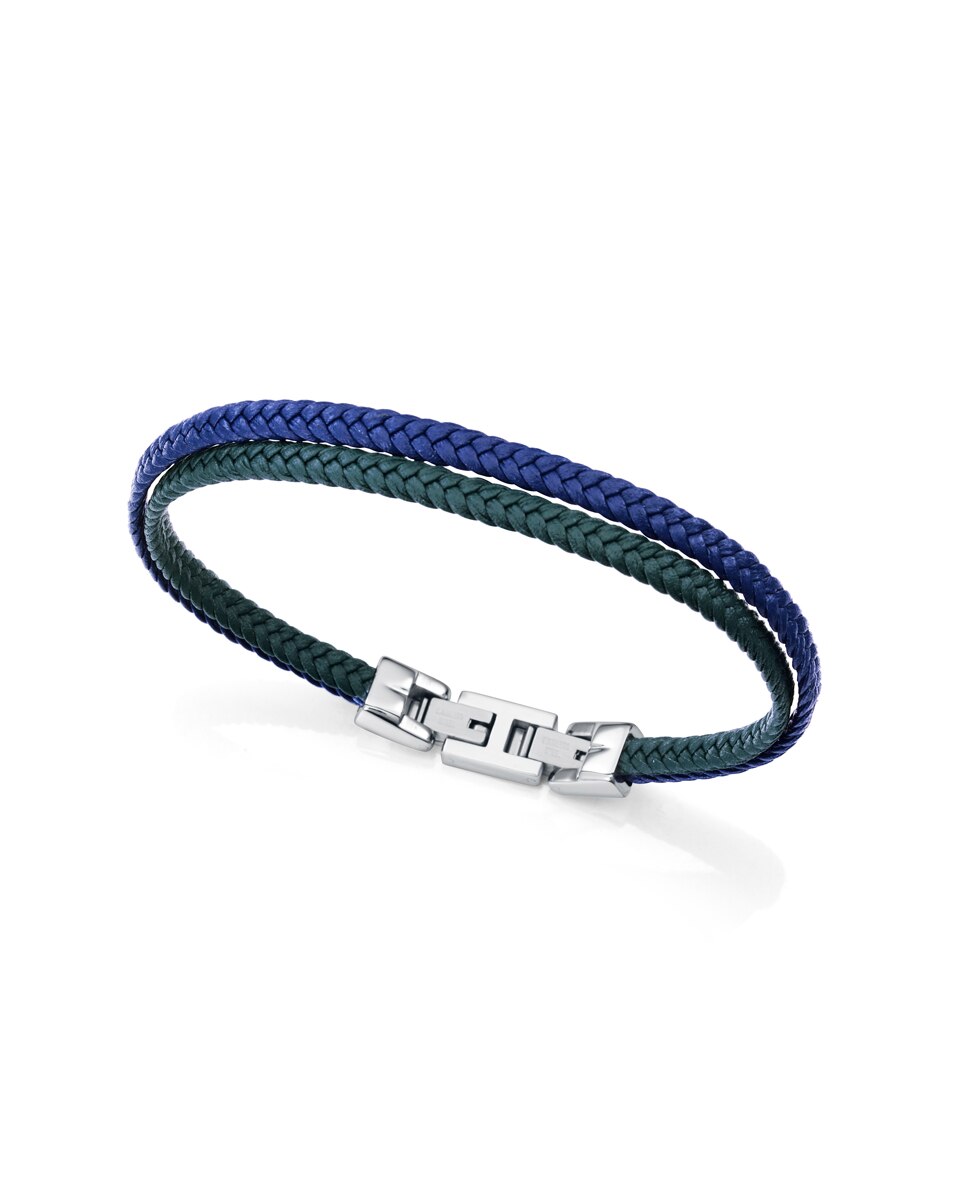 Pulseira Dupla Magnum de Aço com Pele Entrançada Multicolor-1