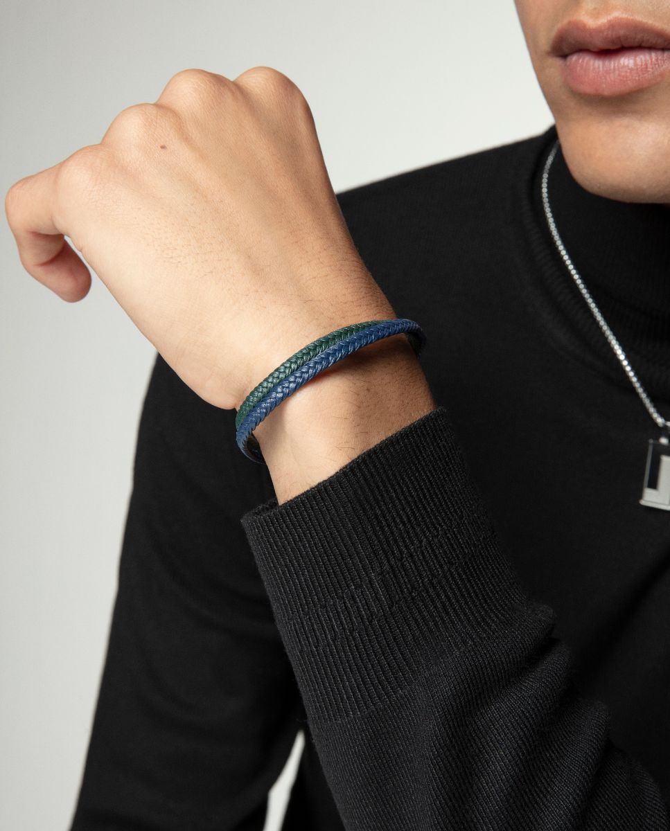 Pulseira Dupla Magnum de Aço com Pele Entrançada Multicolor-2