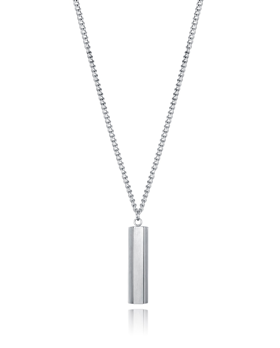 Colares Magnum de Aço e Placa Pendente Prateado-1