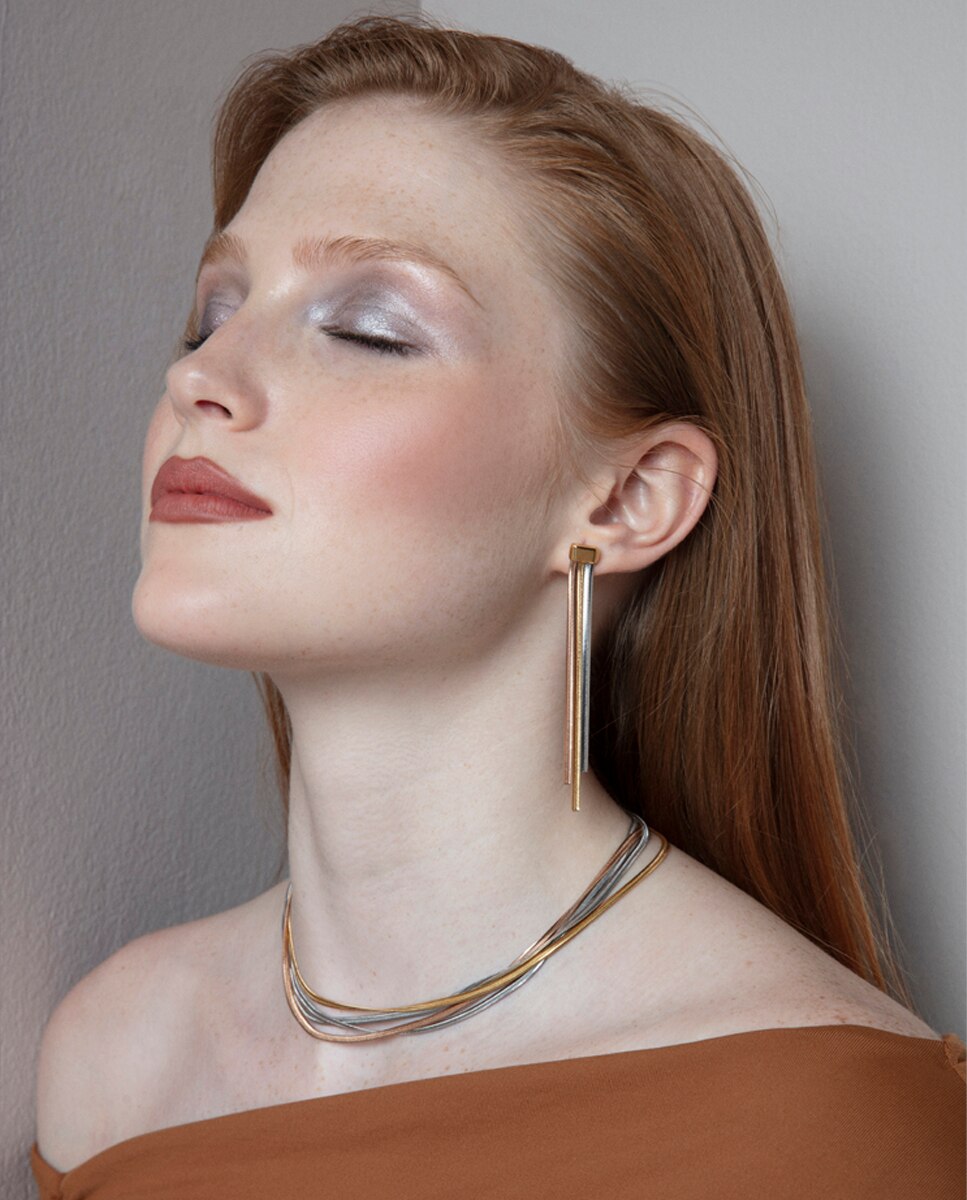 Brincos Tricolor Chic de Aço com Corrente de Serpente Multicolor-3