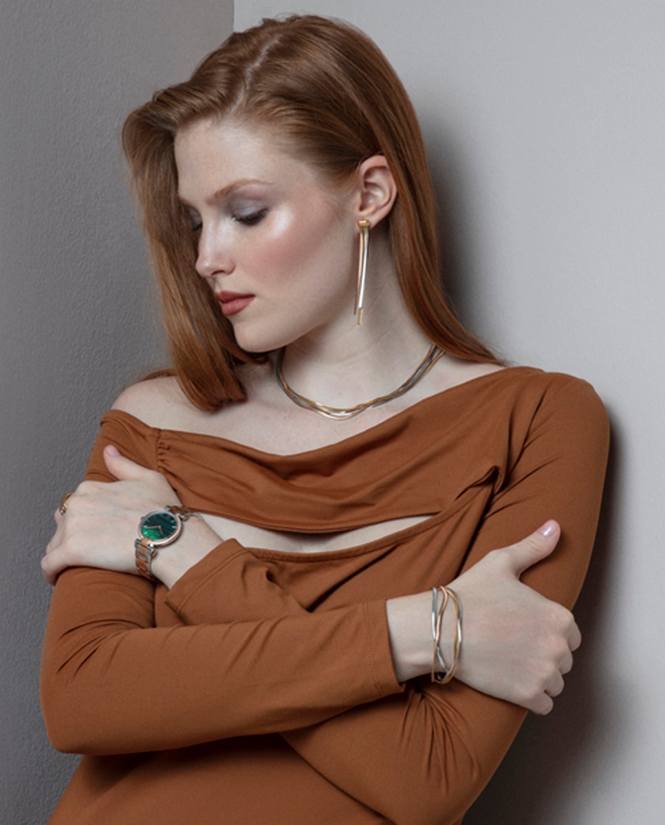 Brincos Tricolor Chic de Aço com Corrente de Serpente Multicolor-4