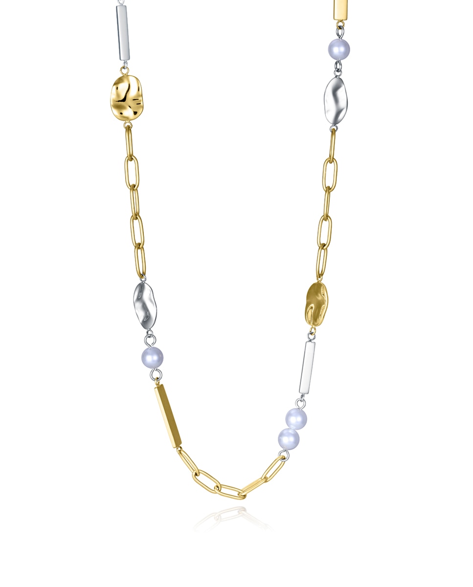 Colar Chic de Aço Ip Dourado com Pérolas Sintéticas Multicolor-1