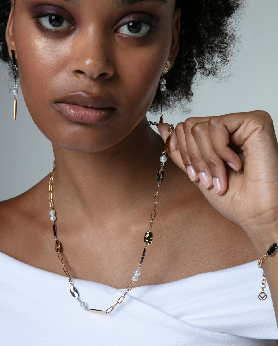 Colar Chic de Aço Ip Dourado com Pérolas Sintéticas Multicolor-3