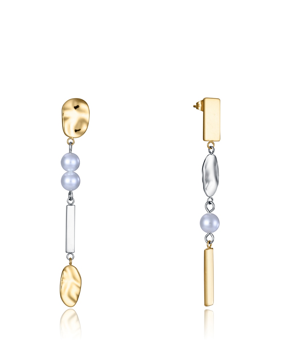 Brincos Chic de Aço Ip Dourado com Pérolas Sintéticas Ouro / Prata-1