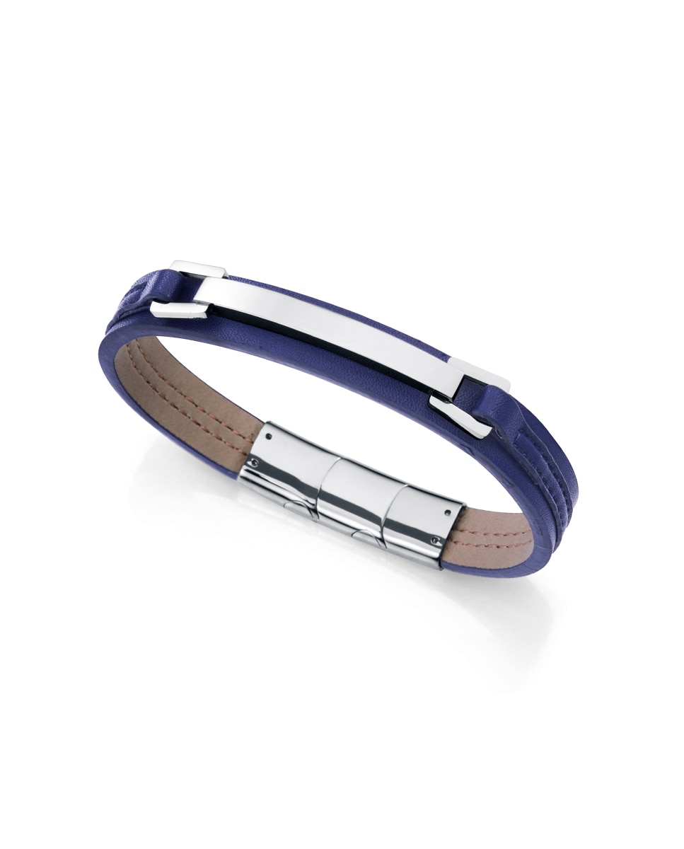 Pulseira Magnum de Aço e Pele Azul Azul-1