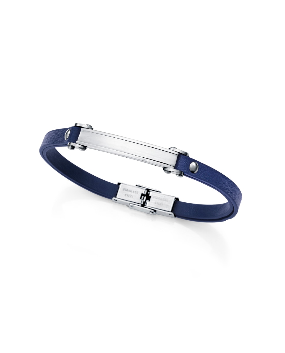 Pulseira Magnum de Aço e Pele Azul Azul-1