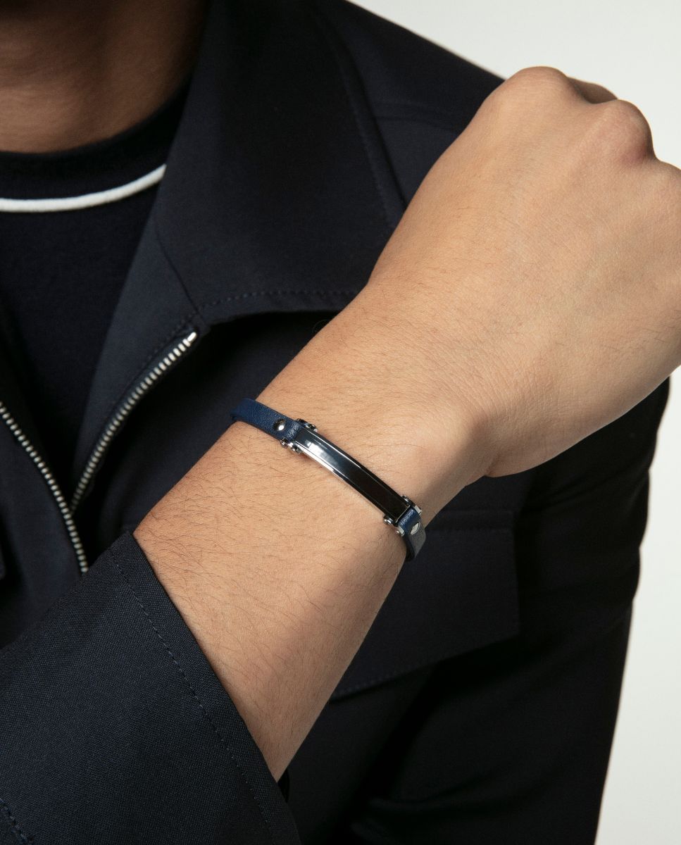 Pulseira Magnum de Aço e Pele Azul Azul-2