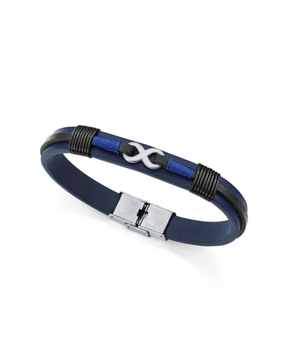 Pulseira Magnum de Aço e Pele em Azul e Preto Azul / Preto-1