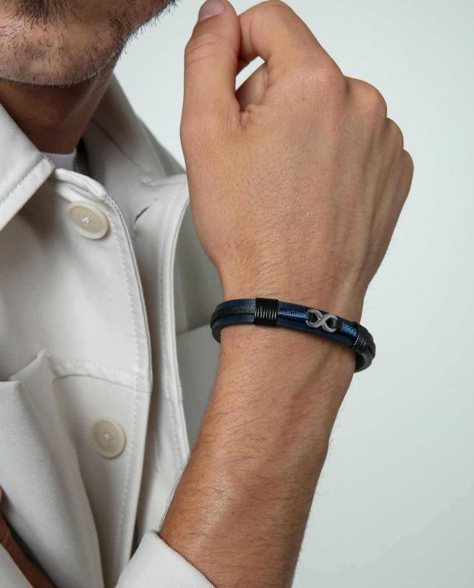 Pulseira Magnum de Aço e Pele em Azul e Preto Azul / Preto-2