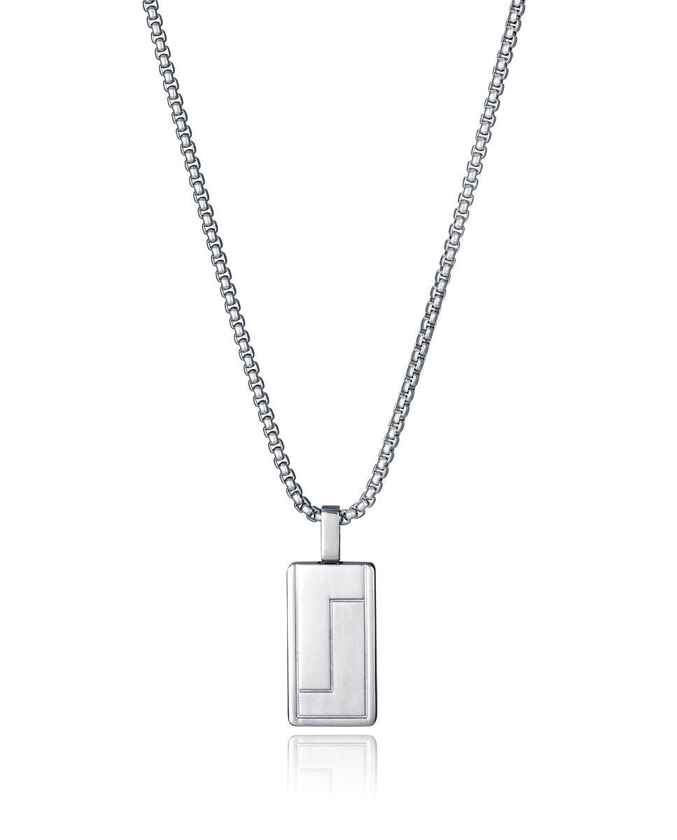 Colares Magnum de Aço e Placa Pendente Prateado-1