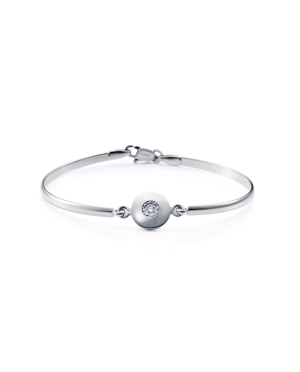 Pulseira Coleção Laura Escanes de Aço Semi Rígida com Diamante Criado Prateado-1