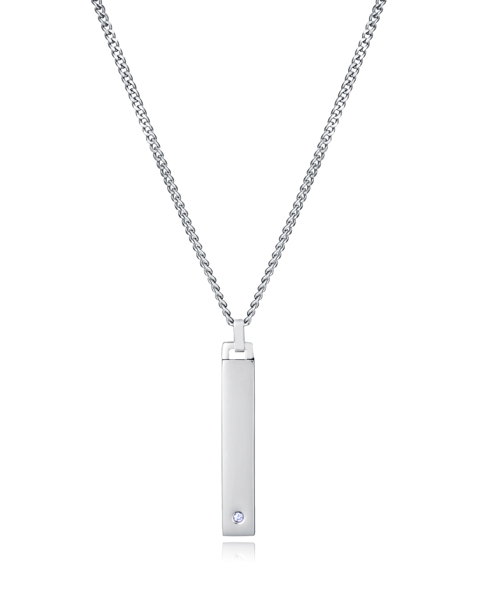 Colar Coleção Laura Escanes de Aço e Barra Pendente com Diamante Criado Prateado-1
