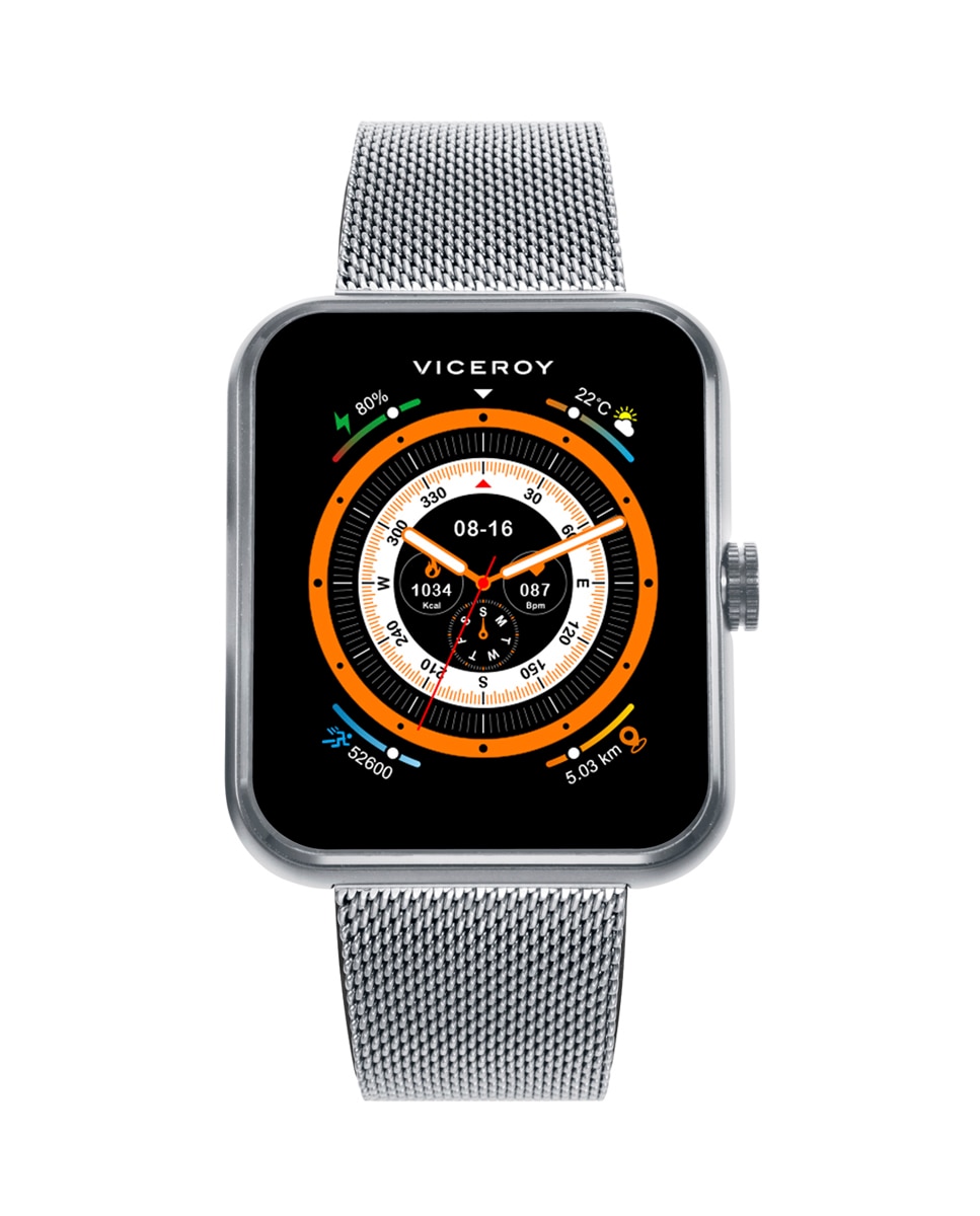 Smartwatch de Alumínio com Malla Milanesa de Aço Prata / Laranja / Carbono-1