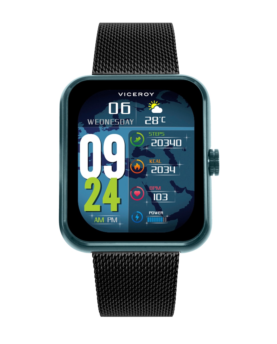 Smartwatch de Alumínio com Malha Milanesa de Aço Ip em Preto Cinzento-escuro-1