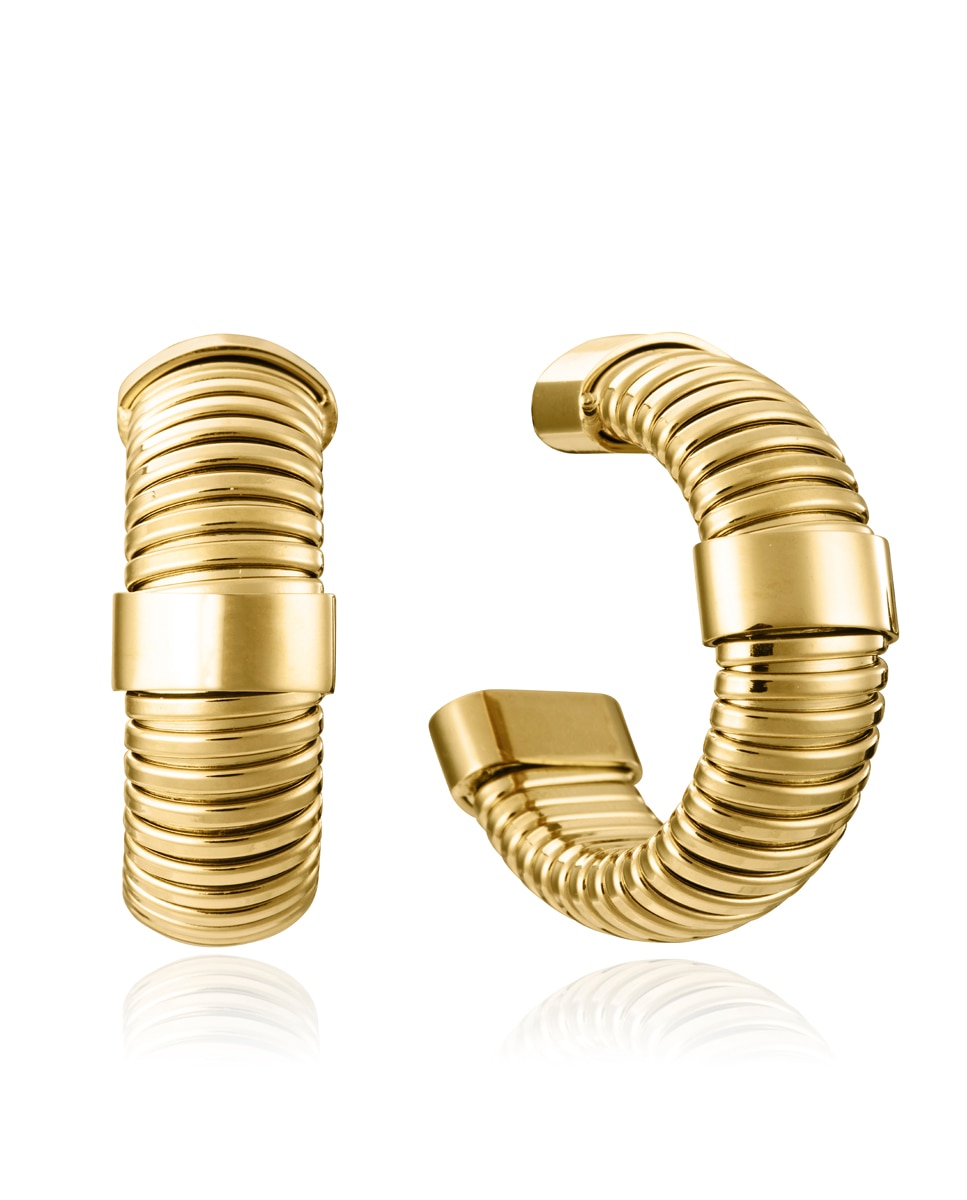 Brincos de Aço Ip Dourado Coleção Laura Escanes Tubogas Dourado-1