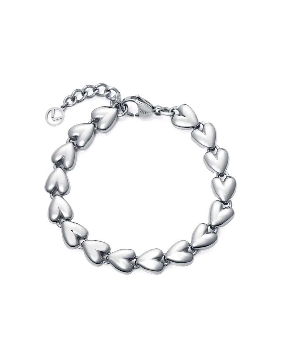 Pulseira de Aço com Elos em Forma de Coração Prateado-1