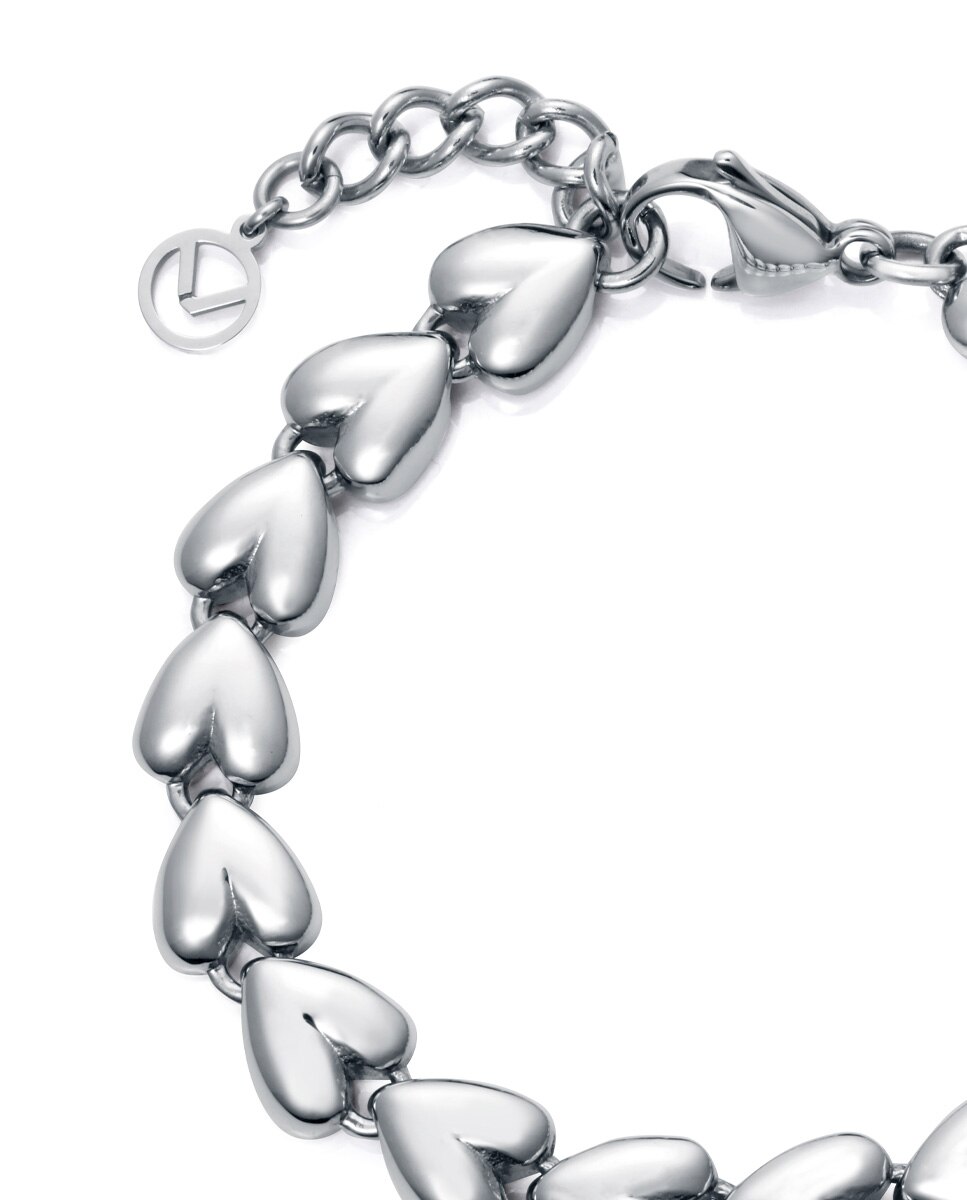 Pulseira de Aço com Elos em Forma de Coração Prateado-2