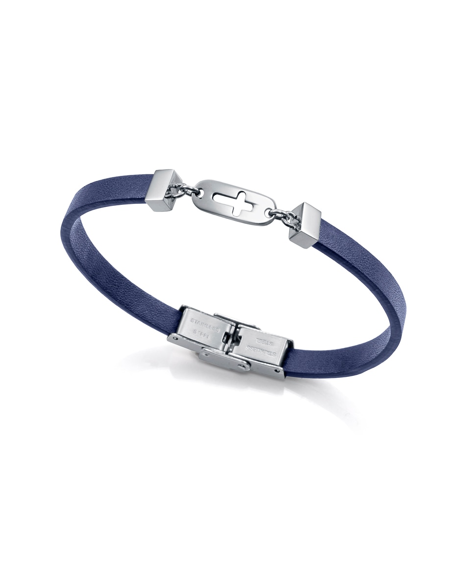 Imagem 0 de Pulseira em Aço e Pele Azul