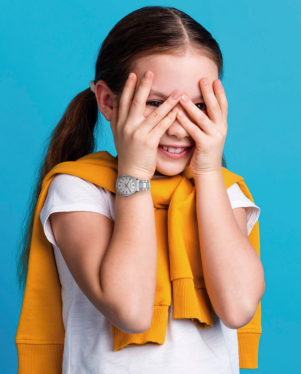 Relógio Infantil com Caixa e Bracelete de Aço e Pulseira de Oferta Prateado-3