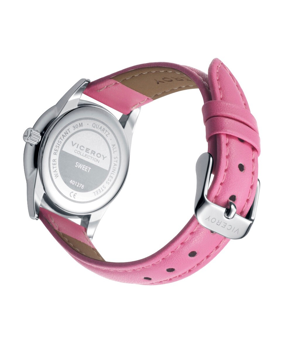 Relógio Infantil Caixa de Aço com Bracelete de Pele Rosa e Pulseira de Oferta Rosa-2
