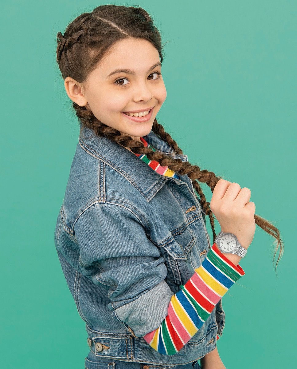 Relógio Infantil Caixa e Bracelete de Aço com Pulseira de Oferta Prata-3