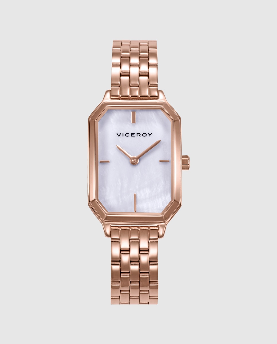 Relógio Analógico com Caixa e Bracelete de Aço Ip Rosa Dourado-1