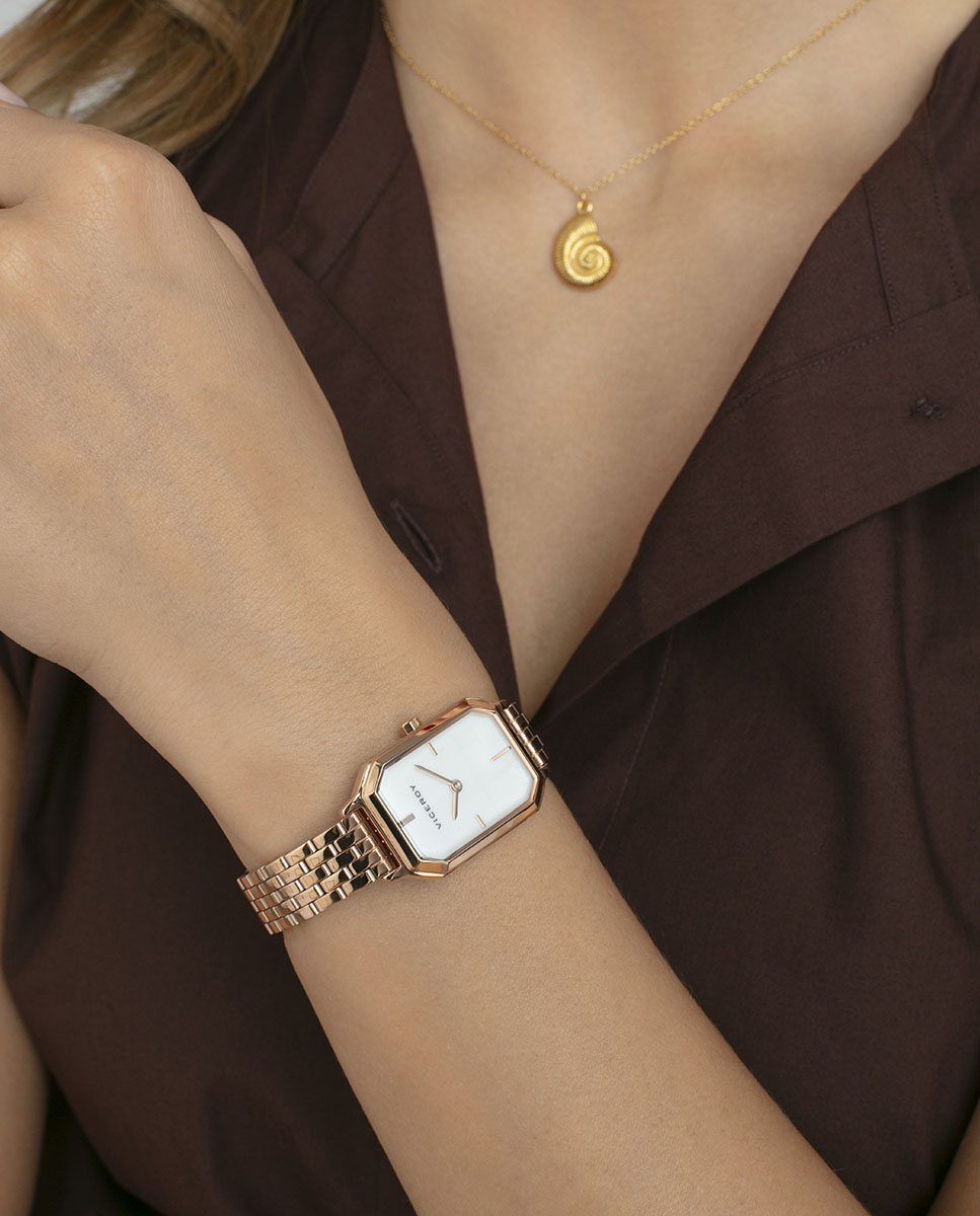 Relógio Analógico com Caixa e Bracelete de Aço Ip Rosa Dourado-3