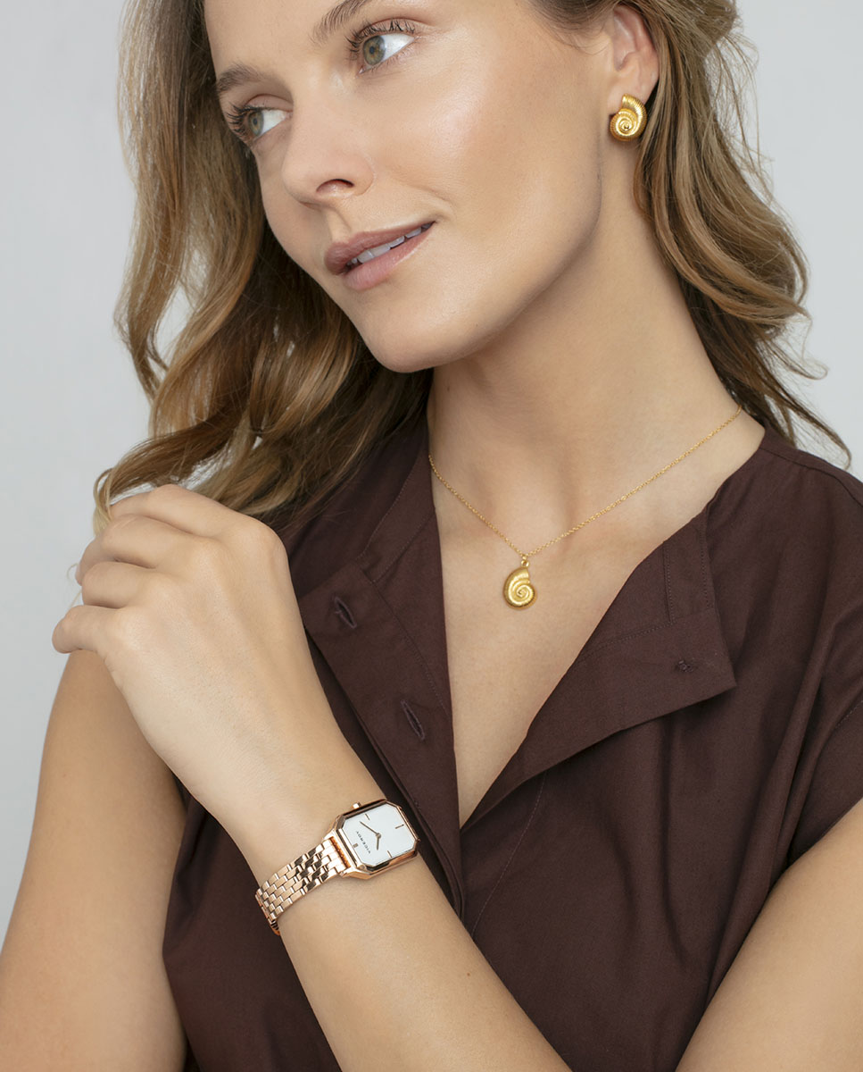 Relógio Analógico com Caixa e Bracelete de Aço Ip Rosa Dourado-4