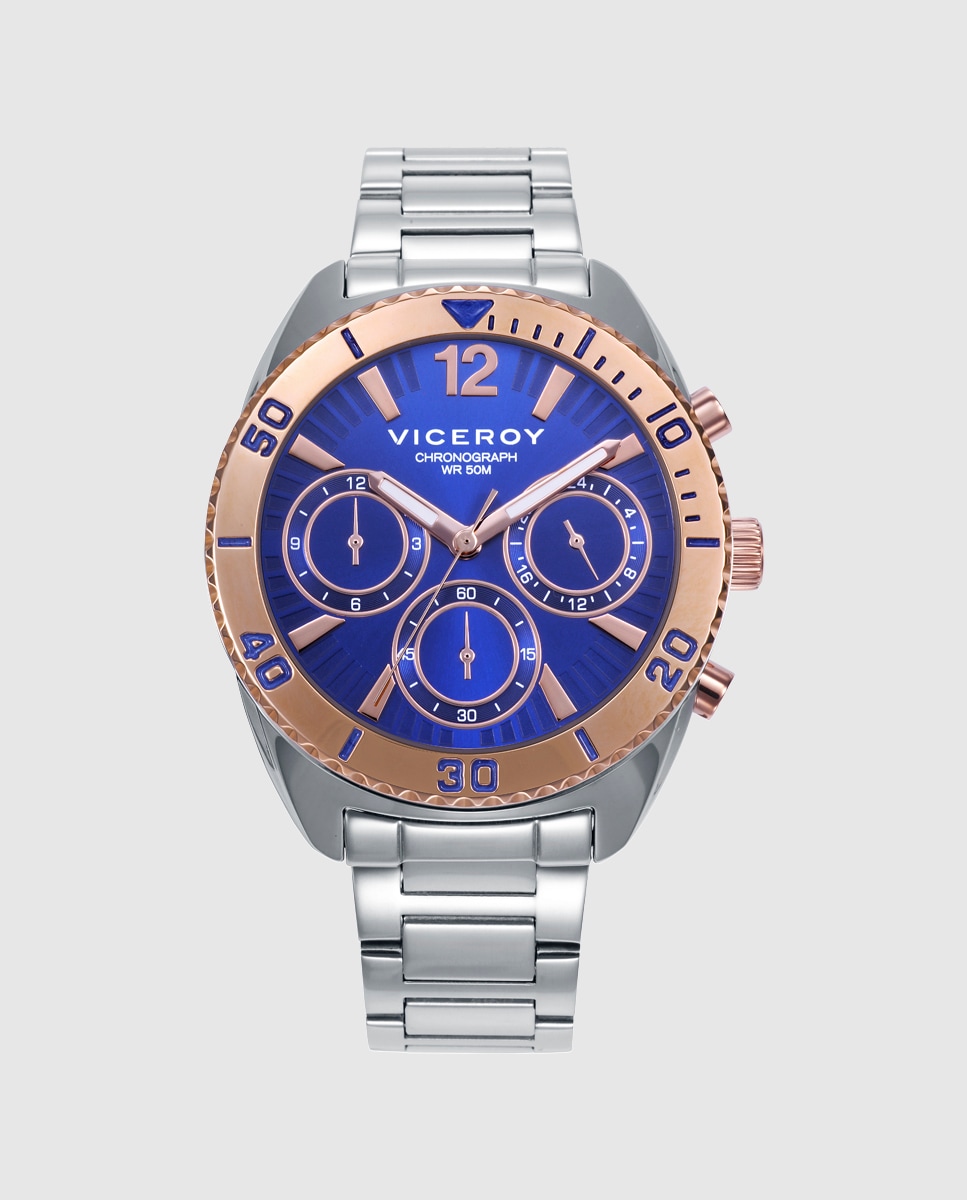 Relógio com Caixa Bitoo de Aço e Ip Rosa e Pulseira de Aço Prata-1