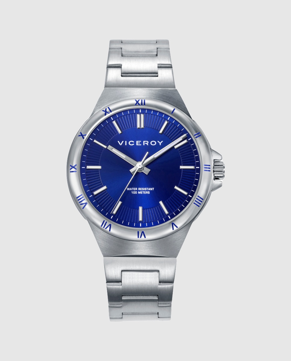 Relógio Analógico Dress com Caixa e Bracelete de Aço Azul-1