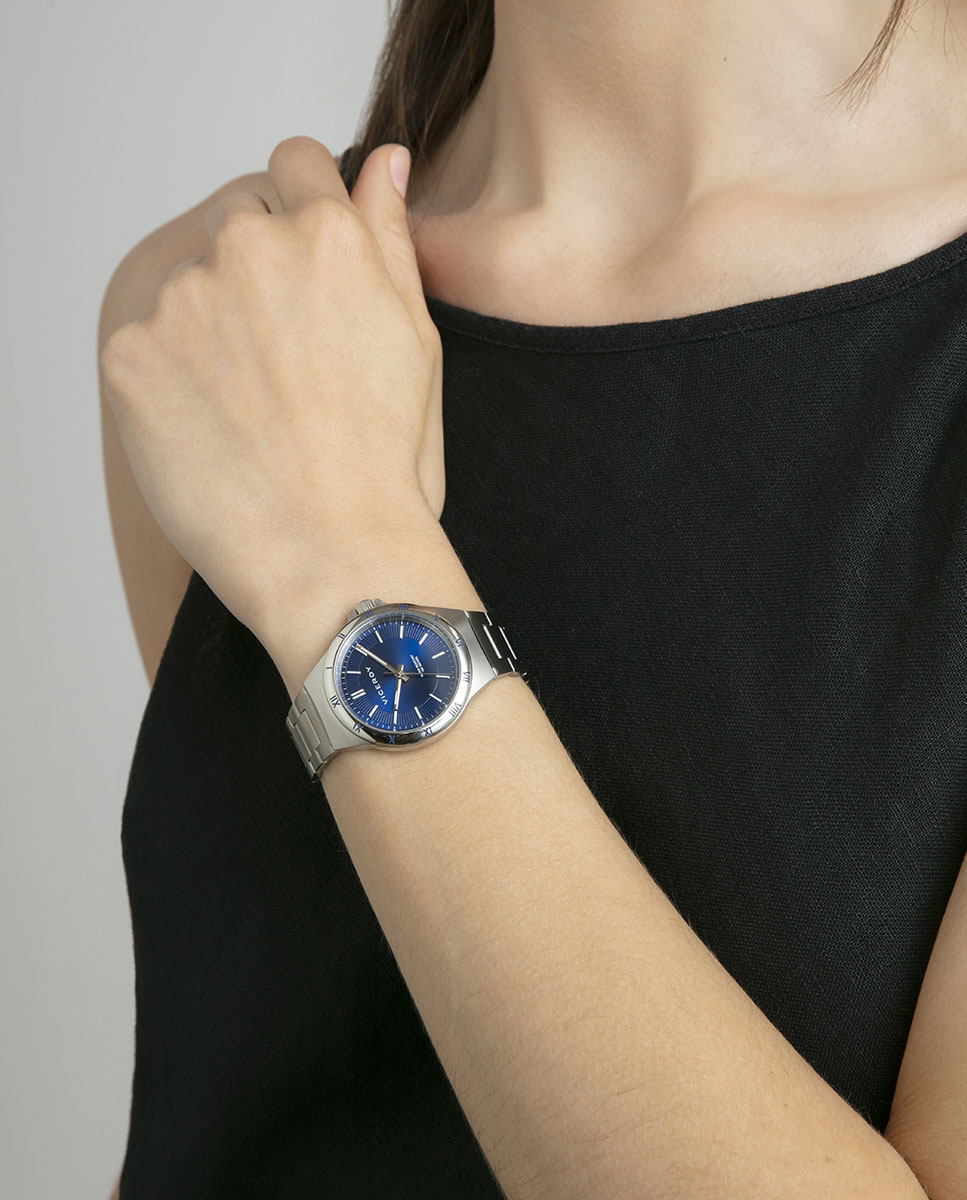 Relógio Analógico Dress com Caixa e Bracelete de Aço Azul-3