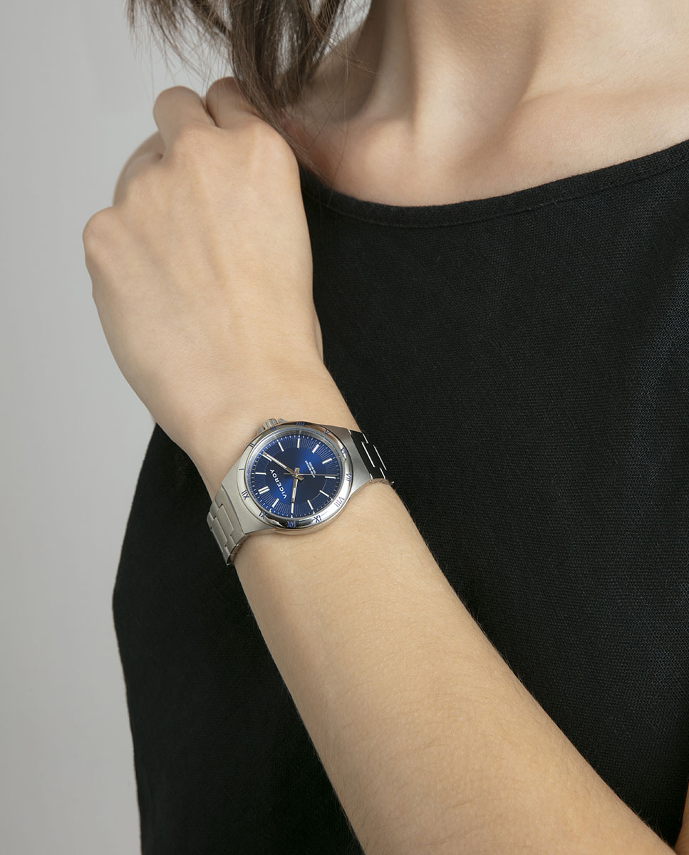 Relógio Analógico Dress com Caixa e Bracelete de Aço Azul-4