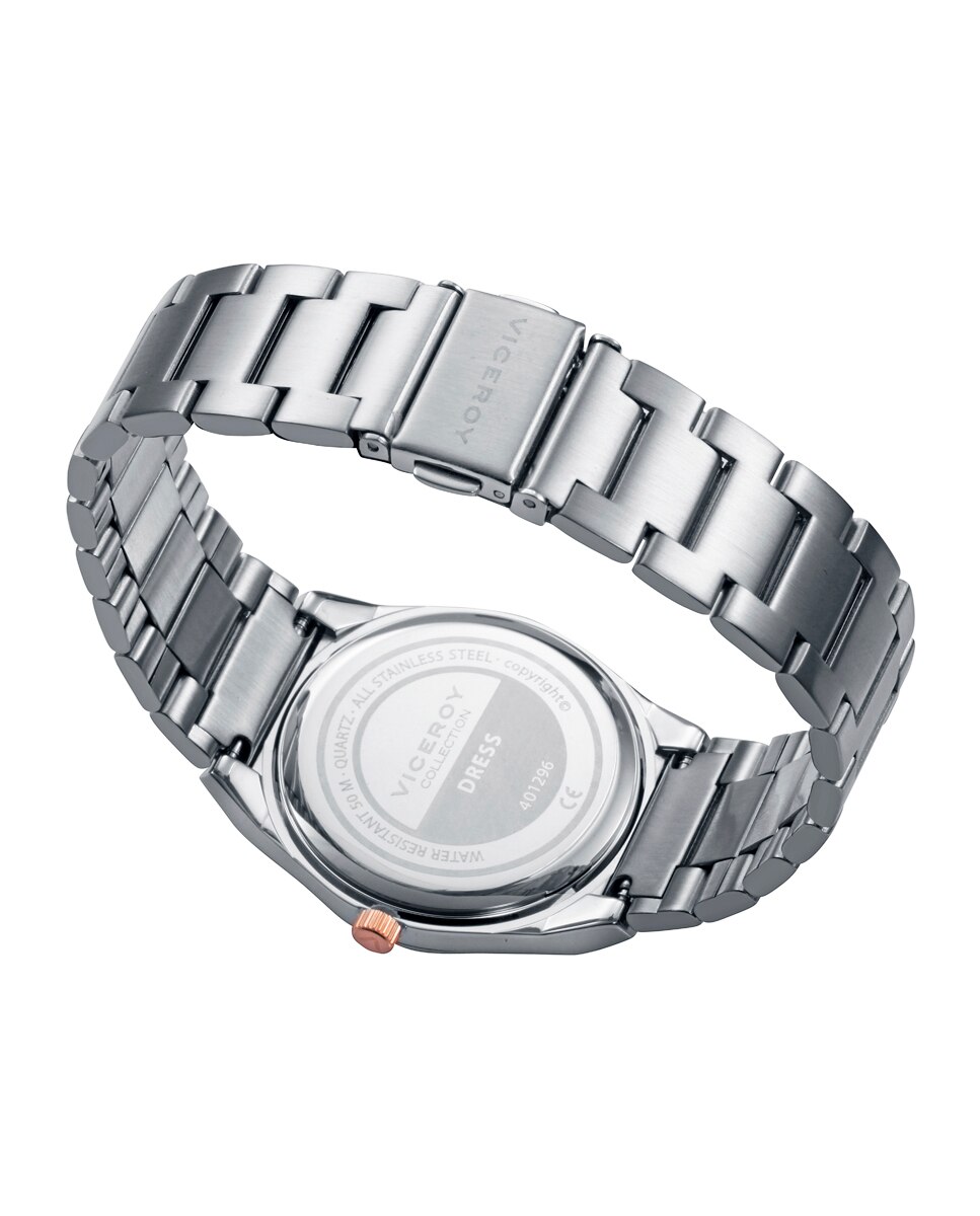 Relógio Analógico Dress com Caixa Bicolor de Aço com Bezel Ip Rosa e Bracelete de Aço Prata-2