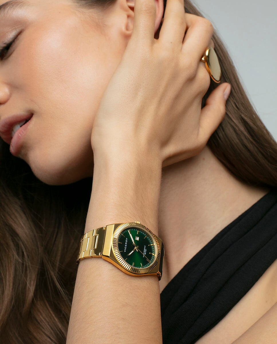 Relógio Analógico Dress com Caixa e Bracelete de Aço Ip Dourado Dourado-3