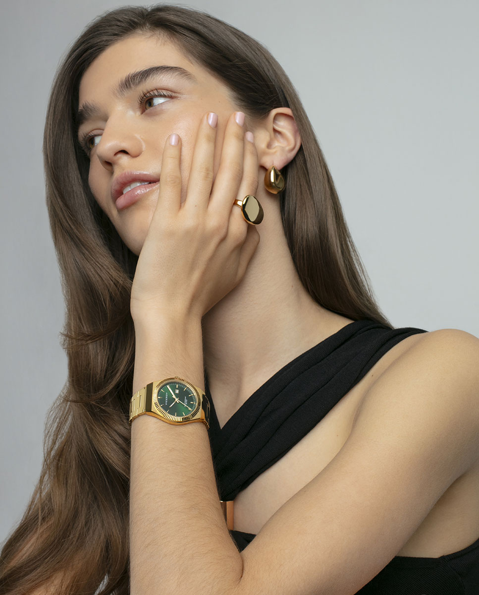 Relógio Analógico Dress com Caixa e Bracelete de Aço Ip Dourado Dourado-4