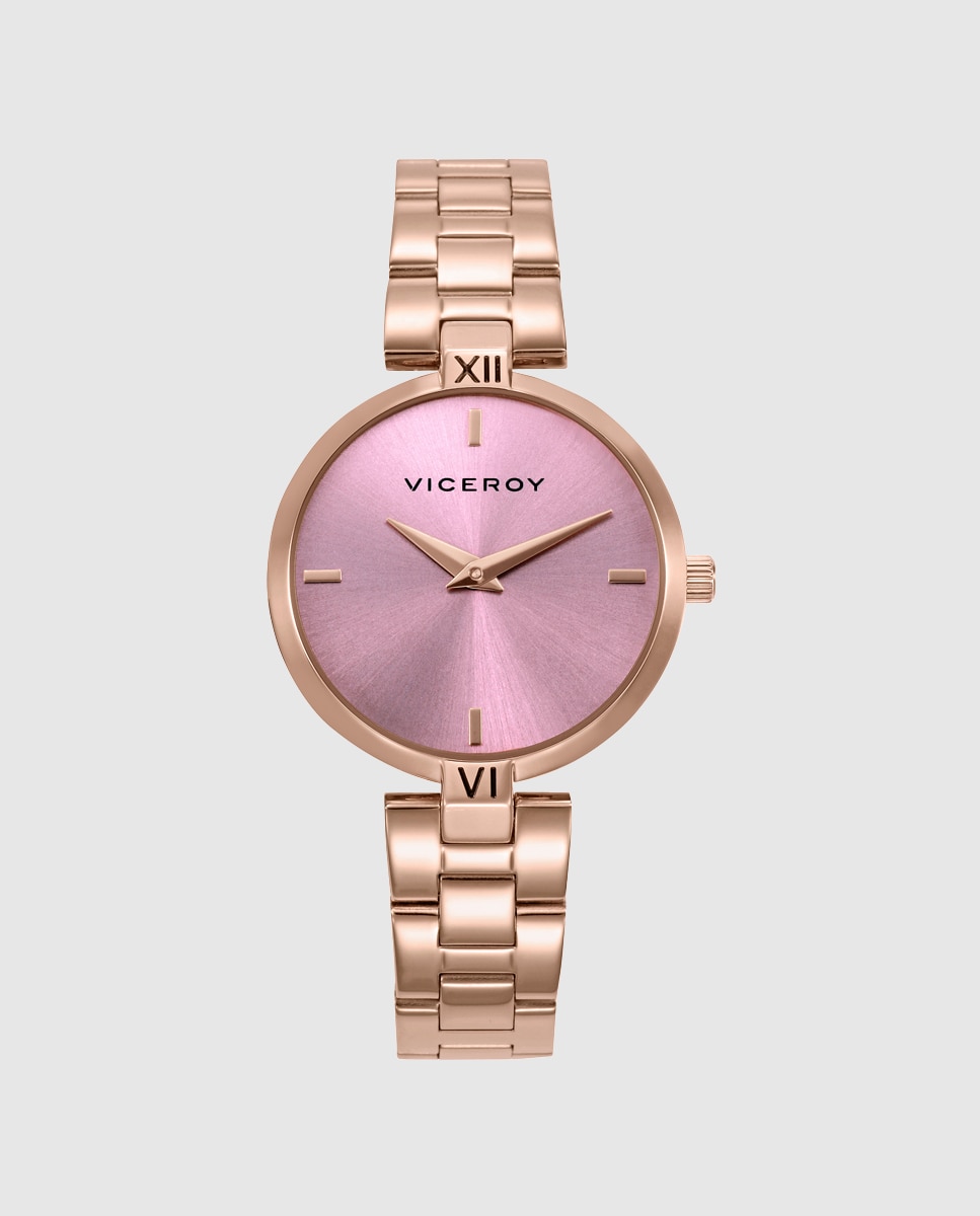 Relógio Analógico com Caixa e Bracelete de Aço Ip Rosa Dourado-1