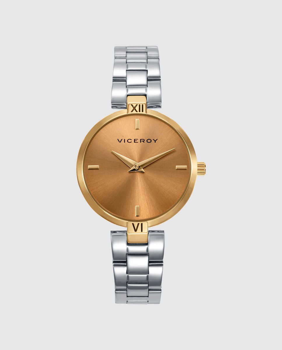 Relógio Analógico com Caixa Ip Dourado e Bracelete de Aço Ouro / Prata-1