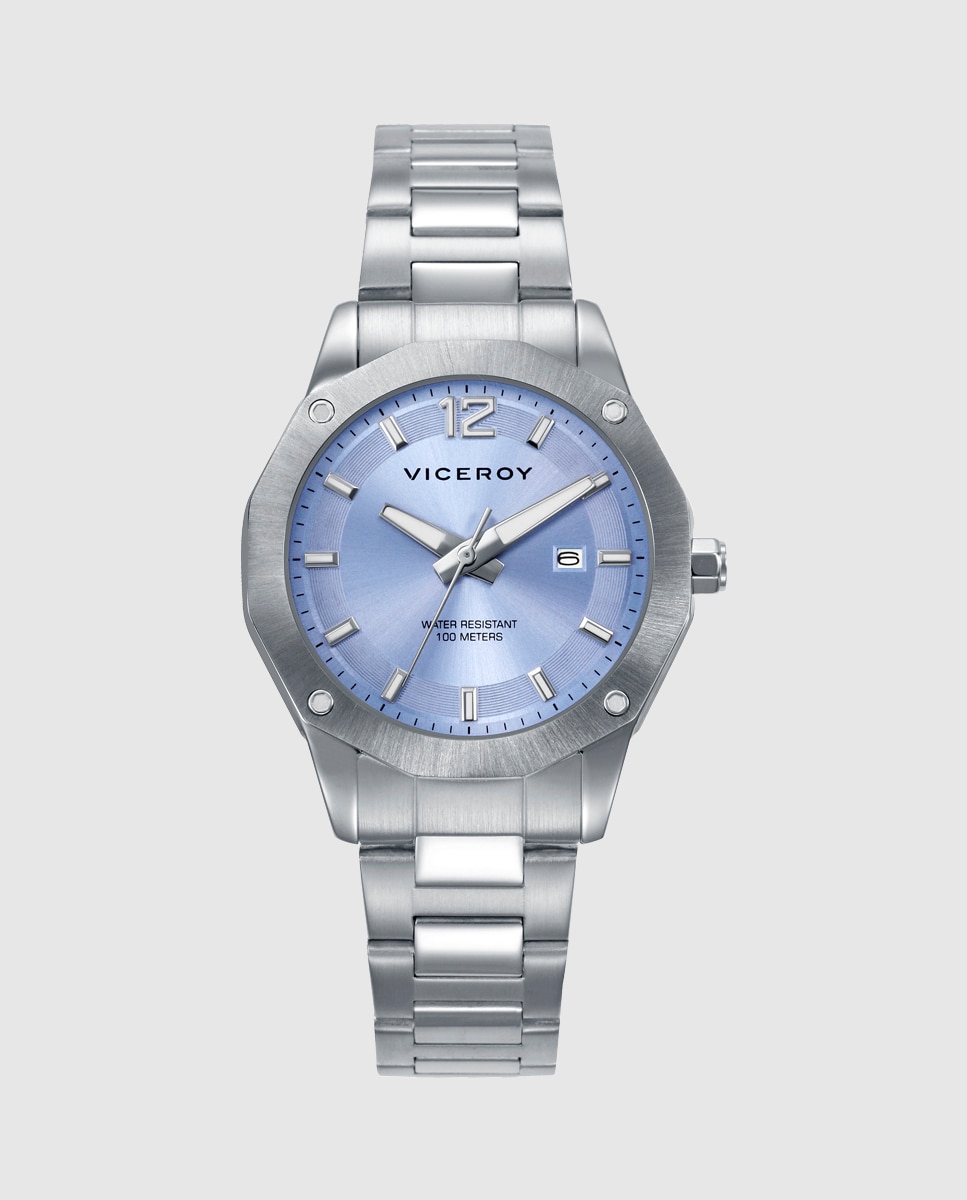 Relógio Analógico Magnum com Caixa e Bracelete de Aço Azul-claro-1