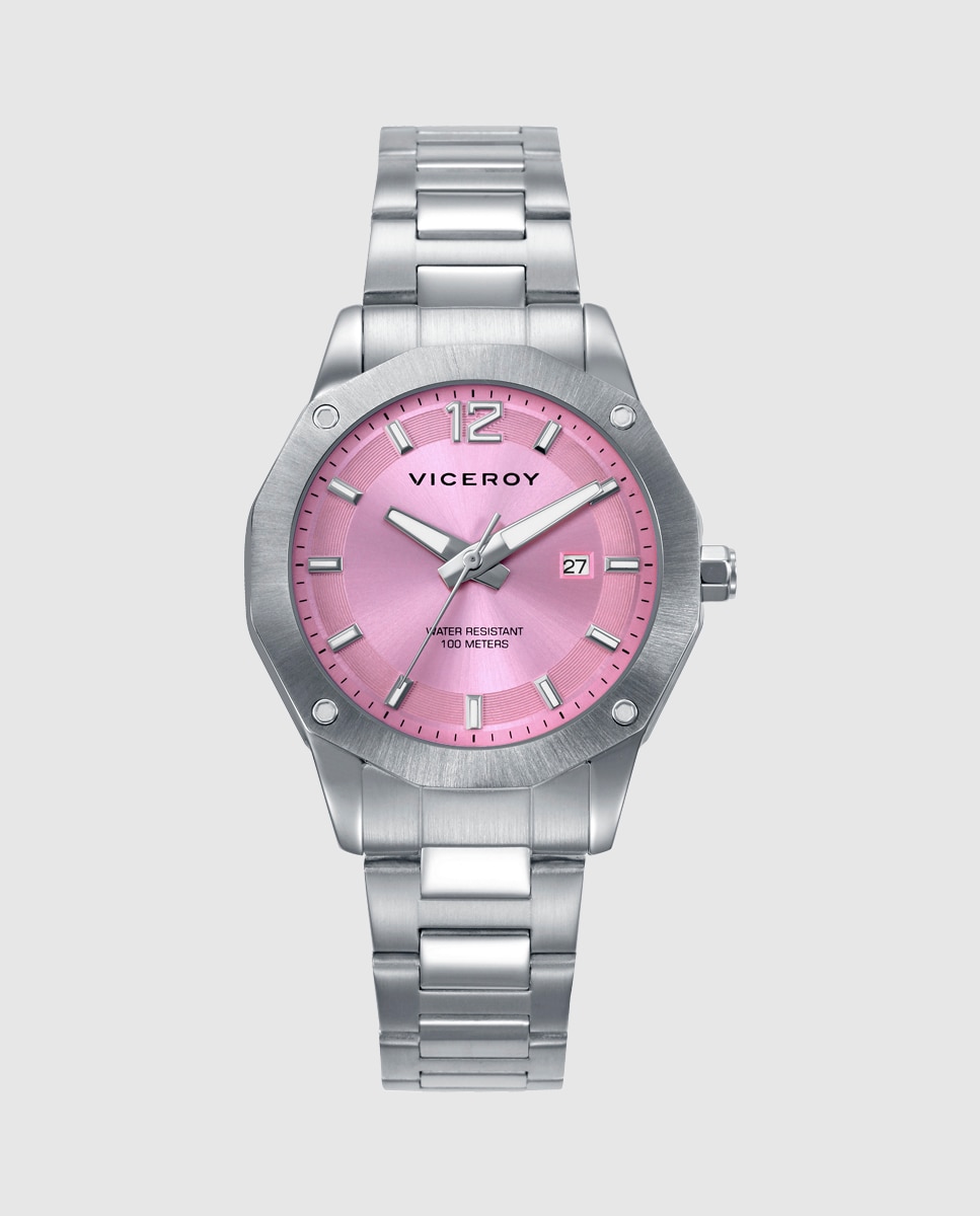 Relógio Analógico Magnum com Caixa e Bracelete de Aço Rosa-1