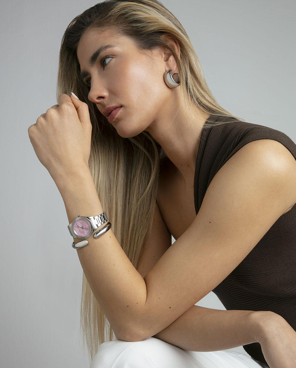 Relógio Analógico Magnum com Caixa e Bracelete de Aço Rosa-4