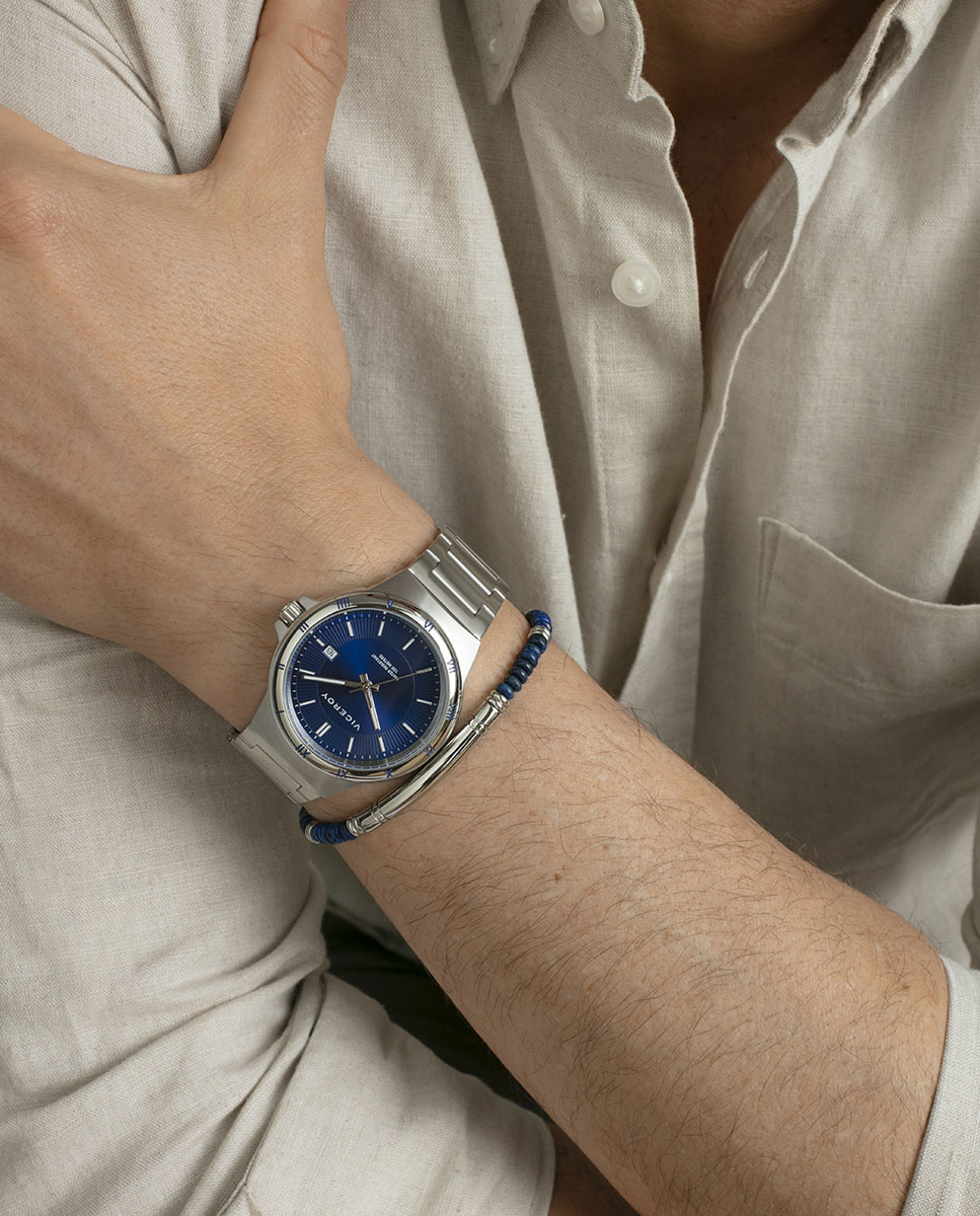 Relógio Analógico Dress com Caixa e Bracelete de Aço Azul-3