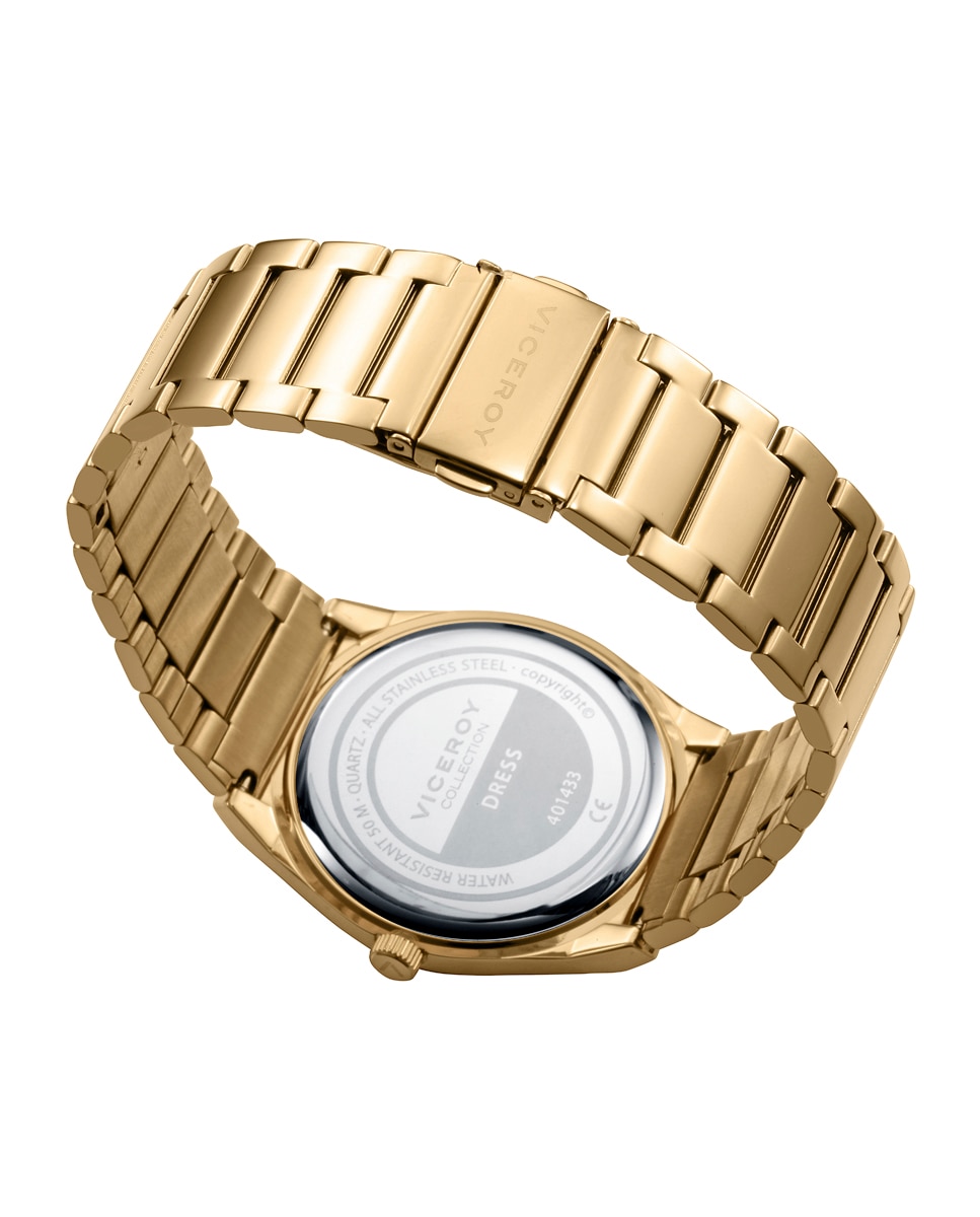 Relógio Analógico Dress com Caixa e Bracelete de Aço Ip Dourado Dourado-2