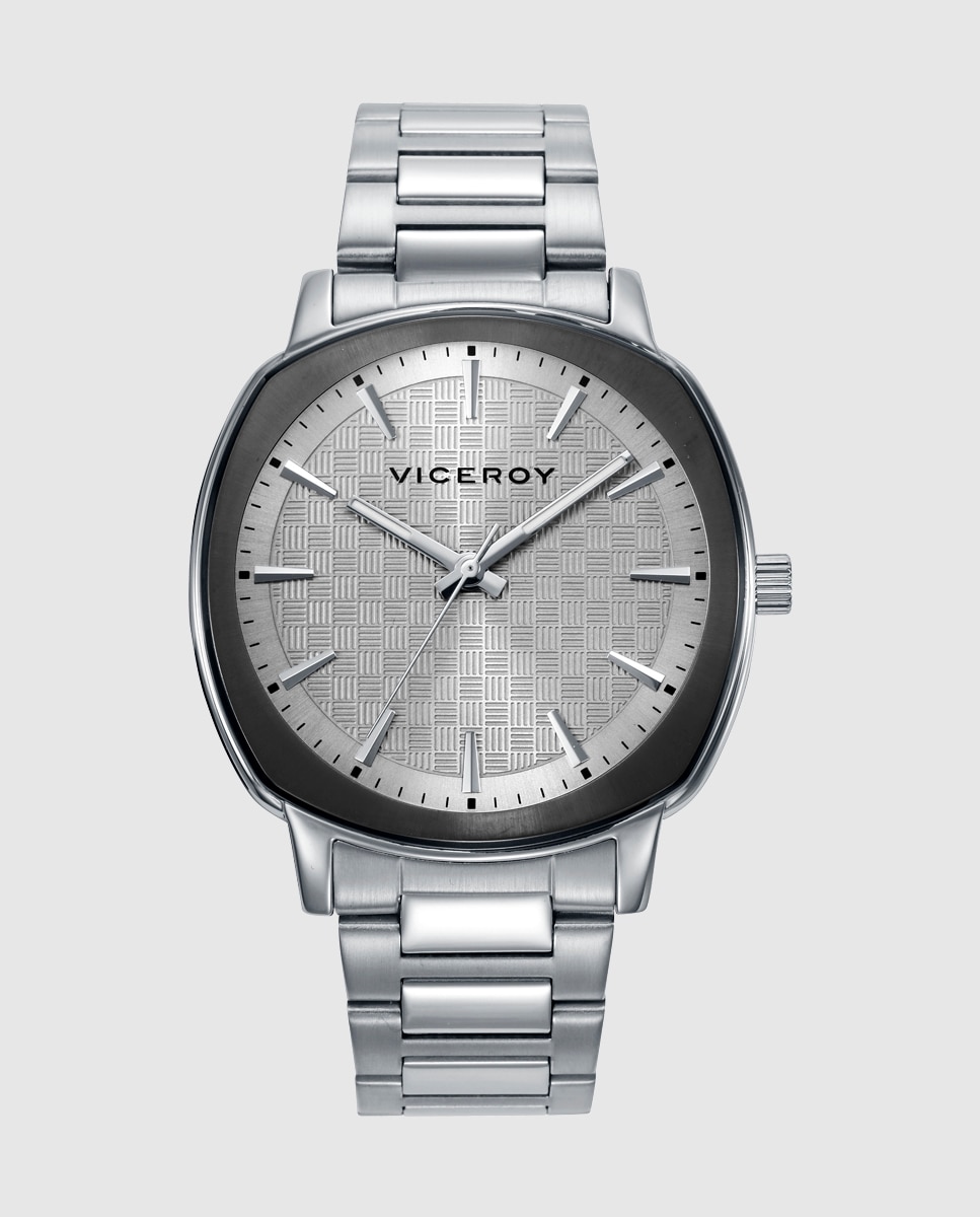 Relógio Analógico com Caixa Bicolor de Aço e Ip em Preto e Bracelete de Aço Prateado-1