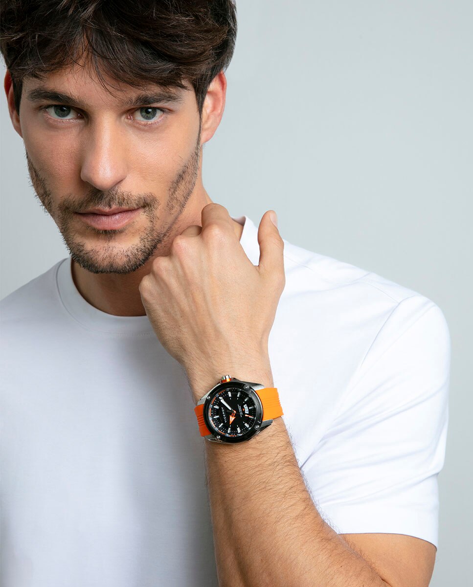 Relógio Analógico Heat com Caixa Bicolor de Aço e Ip em Preto e Bracelete de Aço Preto-3