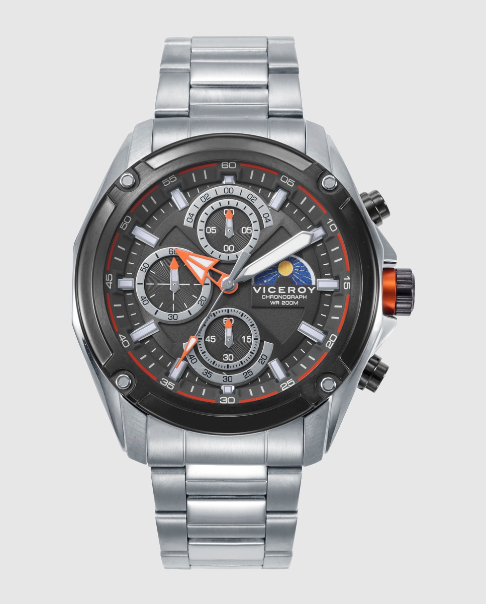 Relógio Analógico Heat com Caixa Bicolor de Aço e Ip Preto e Bracelete de Aço Cinzento-1