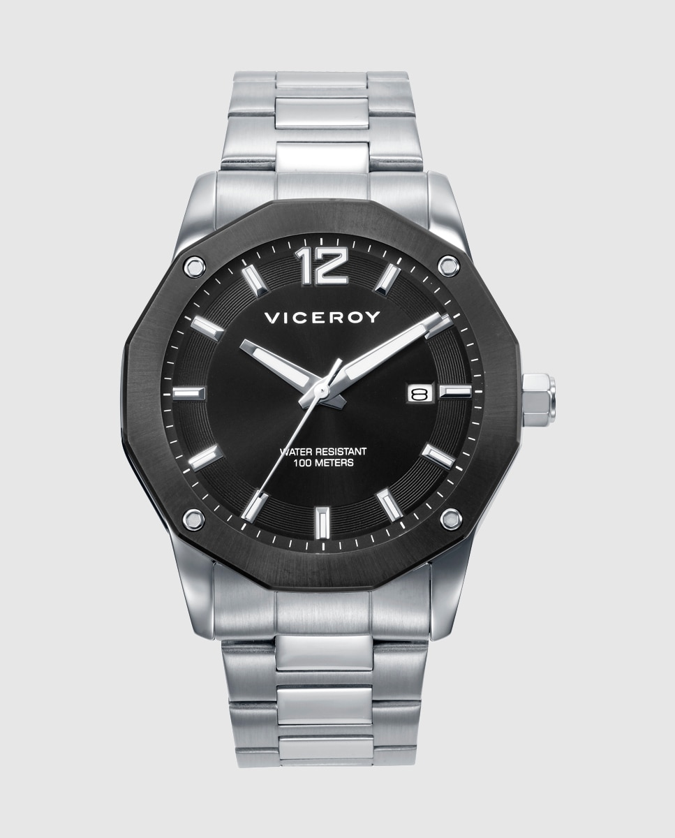 Relógio Analógico Magnum com Caixa Bicolor de Aço e Ip Preto e Bracelete de Aço Prata-1