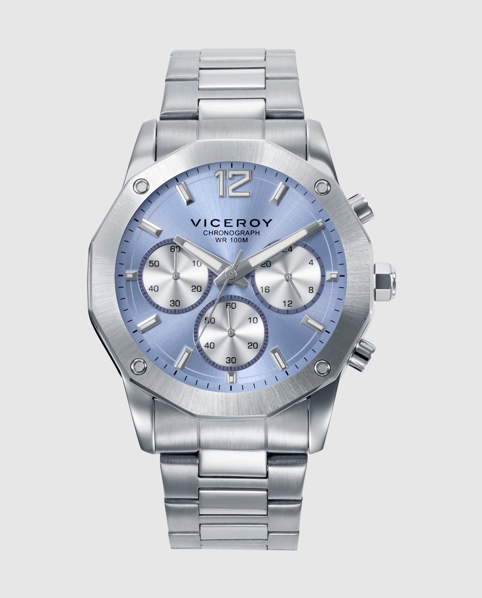 Relógio Analógico Magnum com Caixa e Bracelete de Aço Azul-claro-1