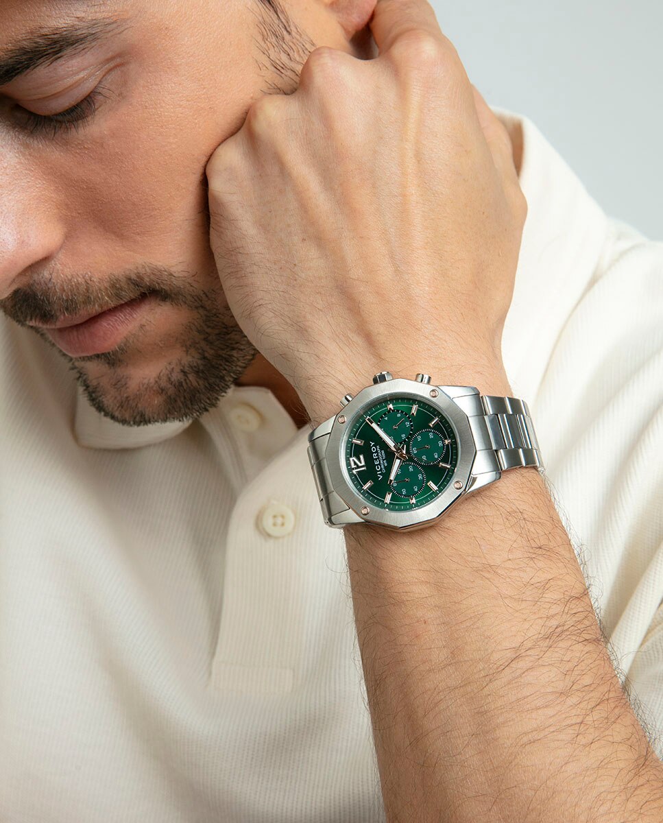 Relógio Analógico Magnum com Caixa e Bracelete de Aço Verde-3