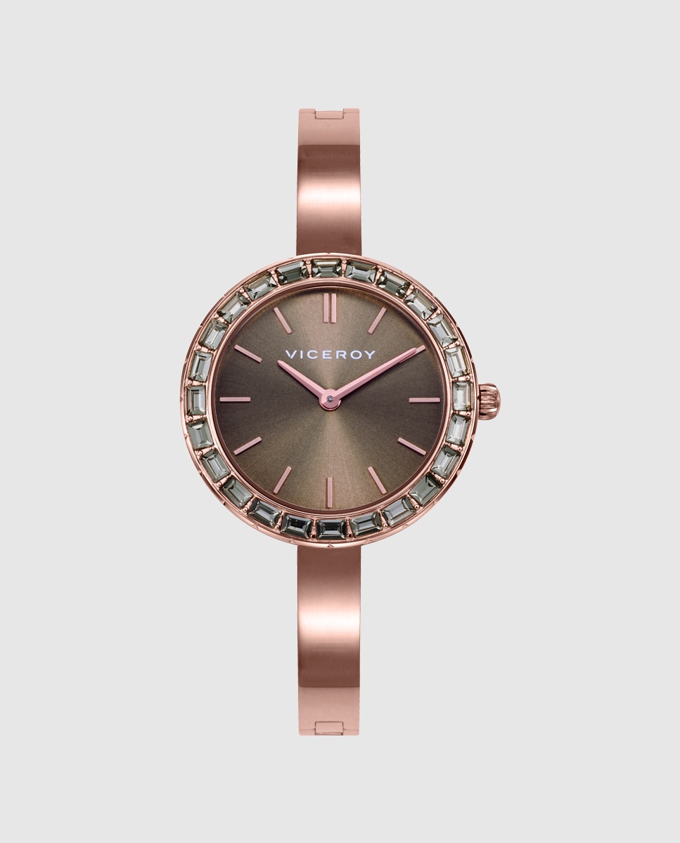 Relógio Analógico com Caixa e Bracelete de Aço Ip Rosa Dourado-1